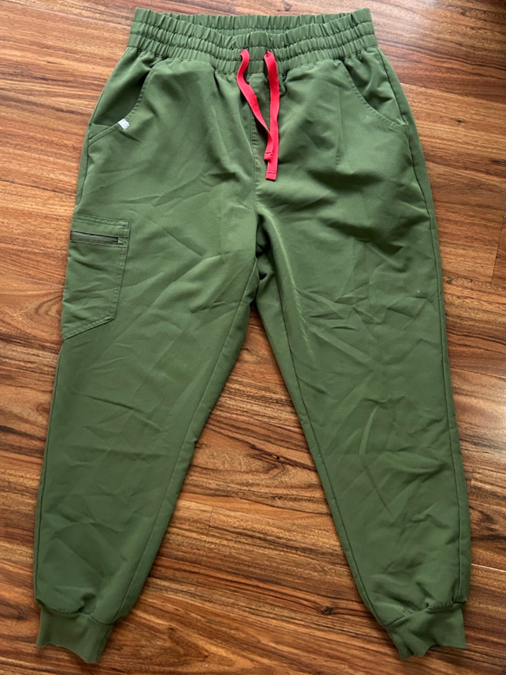 Figs Olive Green Track Joggers with Pink Drawstring